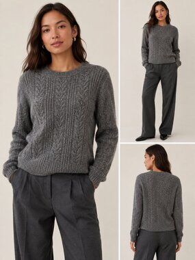 Aritzia Wilfred cable-knit crewneck sweater in a Wool Blend charcoal gray Sz M